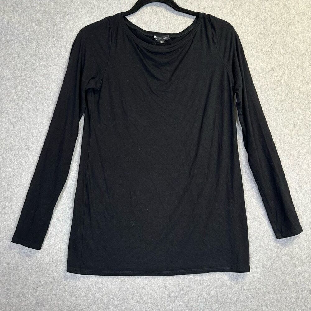 Eileen Fisher Womens Size Small Pullover Tee T Shirt Black Long Sleeve Casual